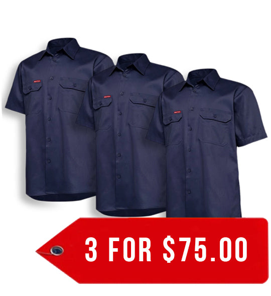 Hard Yakka Core Short Sleeve Lightweight Vented Cotton Shirt (Y04625-1)-3 Pack