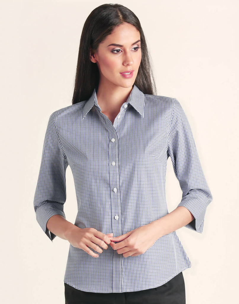 Winning Spirit Ladies’ Two Tone Gingham 3/4 Sleeve Shirt (M8320Q)