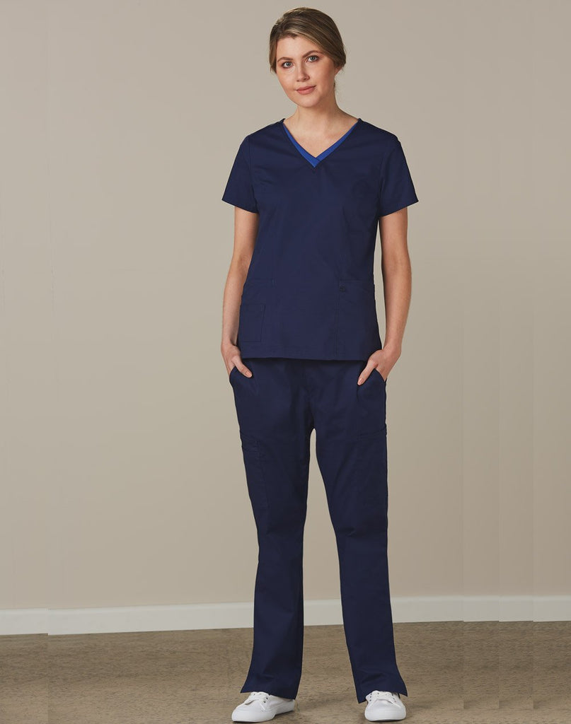 Wining Spirit  Ladies Semi-elastic Waist Tie Solid Colour Scrub Pants (M9720)