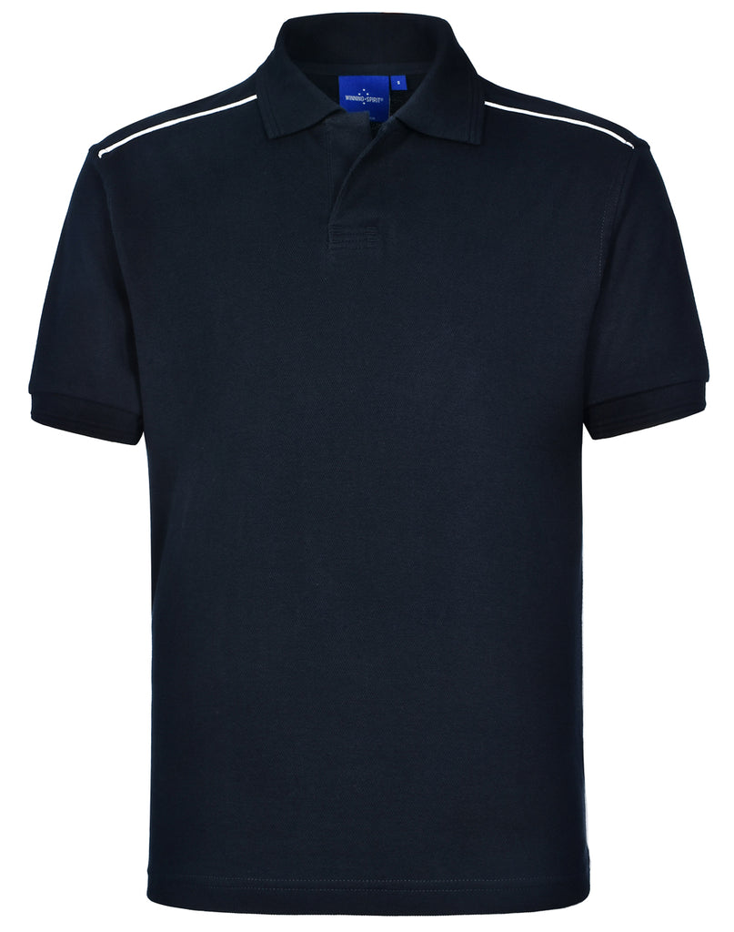 Winning Spirit Men's Pure Cotton Contrast Piping Short Sleeve Polo (PS25)