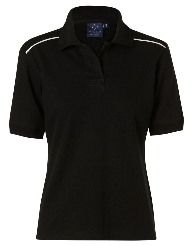 Winning Spirit Ladies' Pure Cotton Contrast Piping Short Sleeve Polo (PS26)