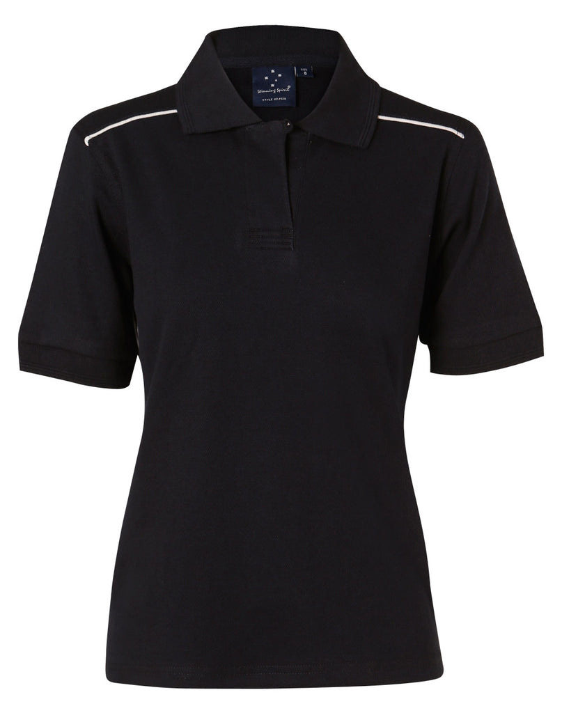 Winning Spirit Ladies' Pure Cotton Contrast Piping Short Sleeve Polo (PS26)
